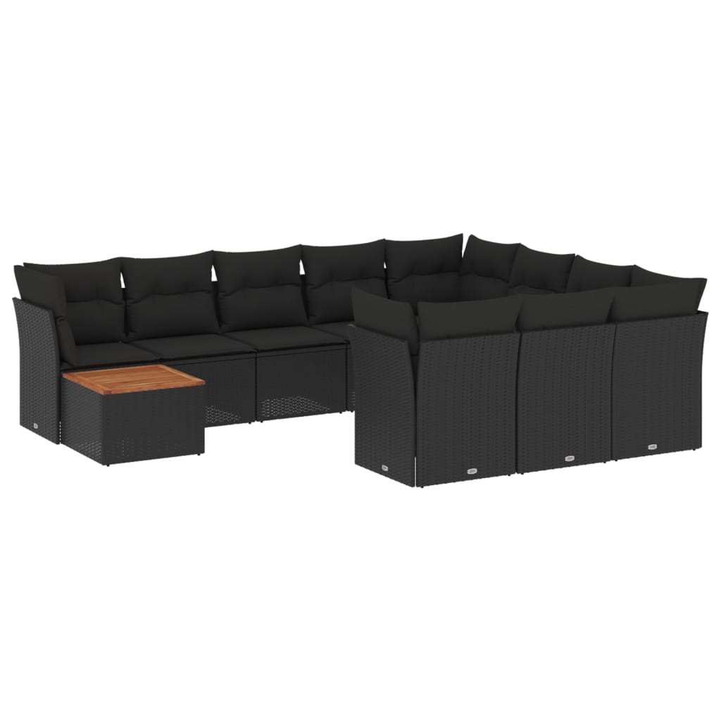 11-dijelni set vrtnih sofa od poliratana s jastucima crni