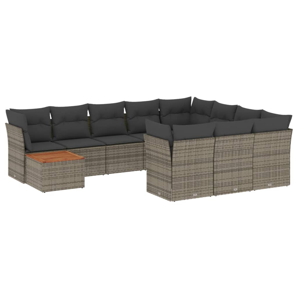 11-dijelni set vrtnih sofa od poliratana s jastucima sivi