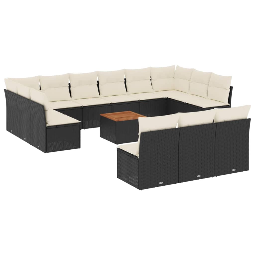 14-dijelni set vrtnih sofa s jastucima poliratan crni