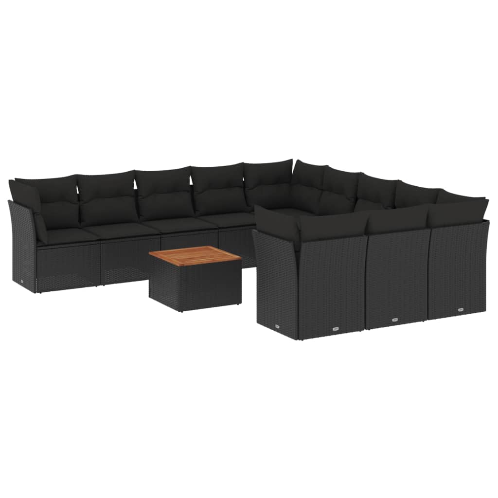 12-dijelni set vrtnih sofa od poliratana s jastucima crni