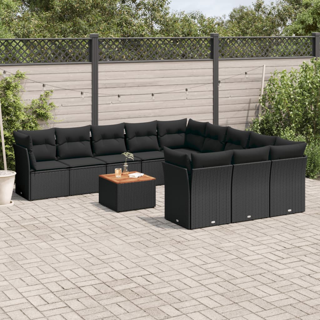 12-dijelni set vrtnih sofa od poliratana s jastucima crni