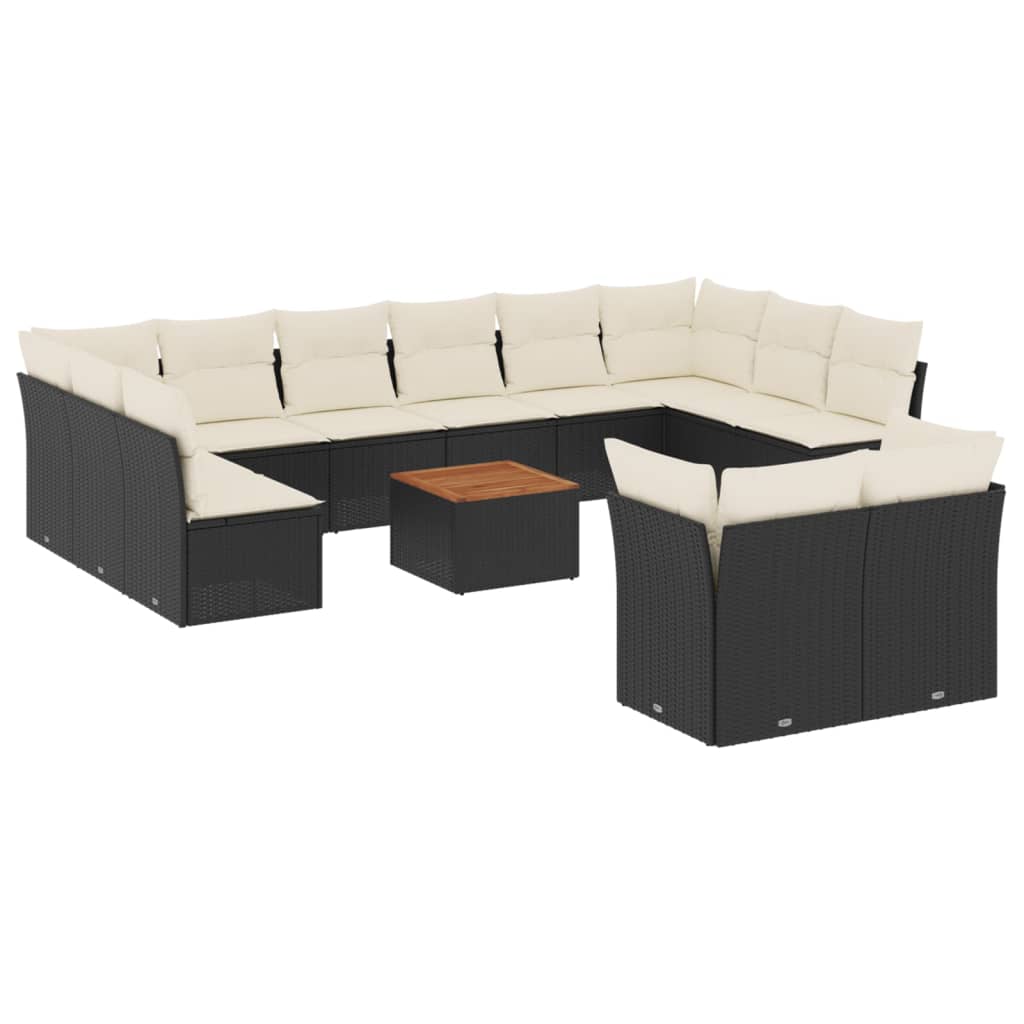 13-dijelni set vrtnih sofa s jastucima poliratan crni