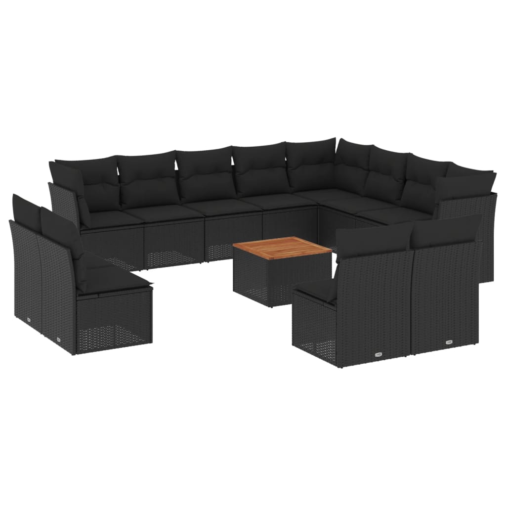 13-dijelni set vrtnih sofa s jastucima poliratan crni