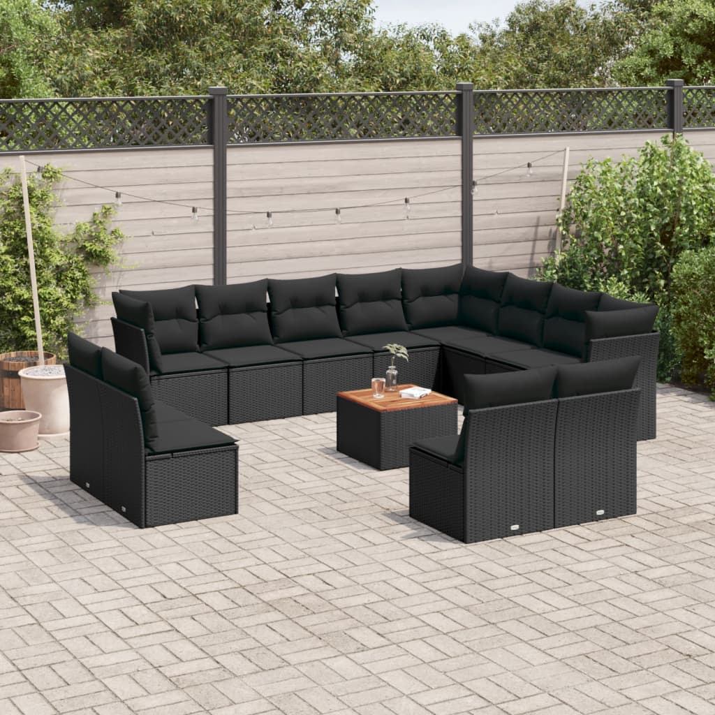 13-dijelni set vrtnih sofa s jastucima poliratan crni