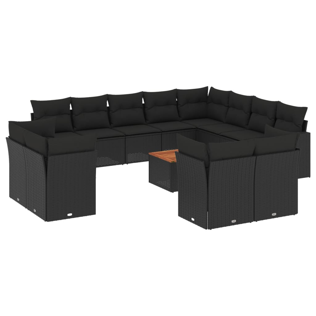 13-dijelni set vrtnih sofa s jastucima poliratan crni
