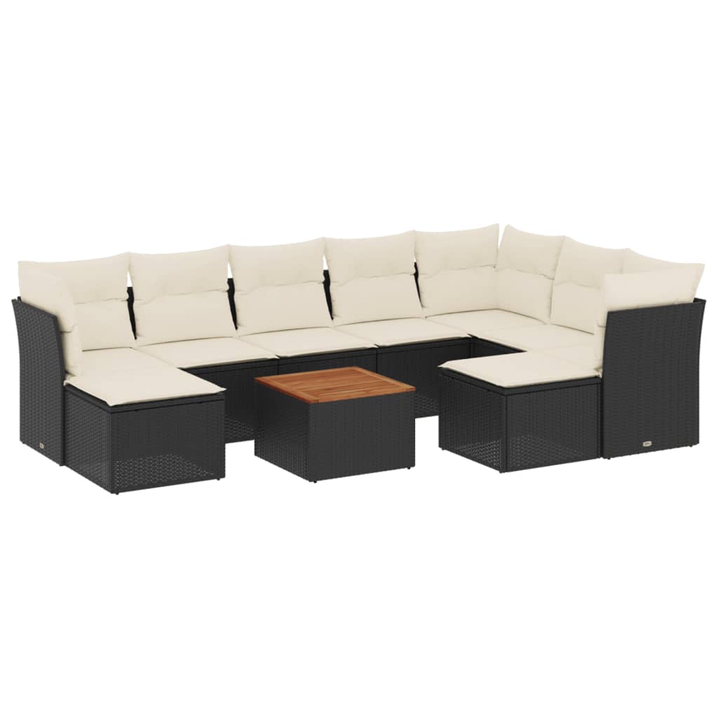 10-dijelni set vrtnih sofa s jastucima crni od poliratana