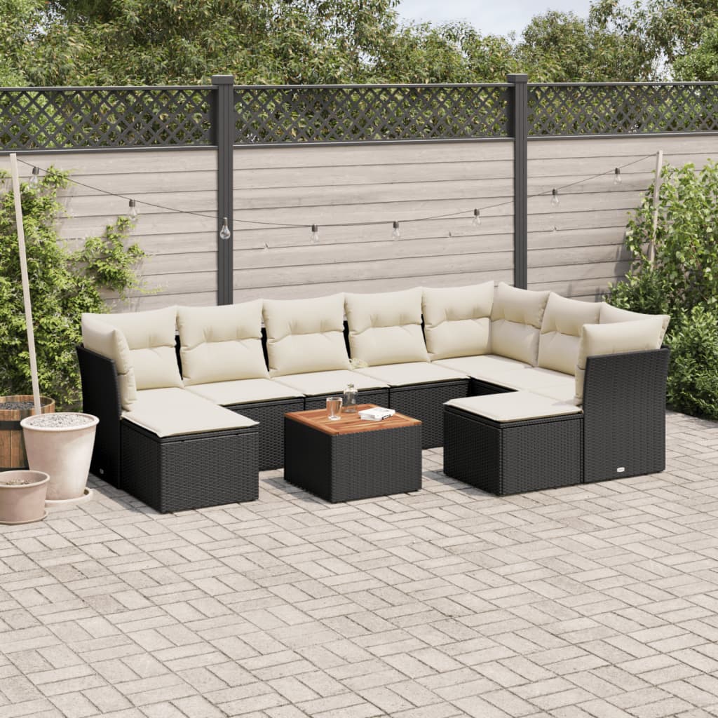 10-dijelni set vrtnih sofa s jastucima crni od poliratana