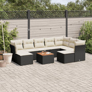 10-dijelni set vrtnih sofa s jastucima crni od poliratana