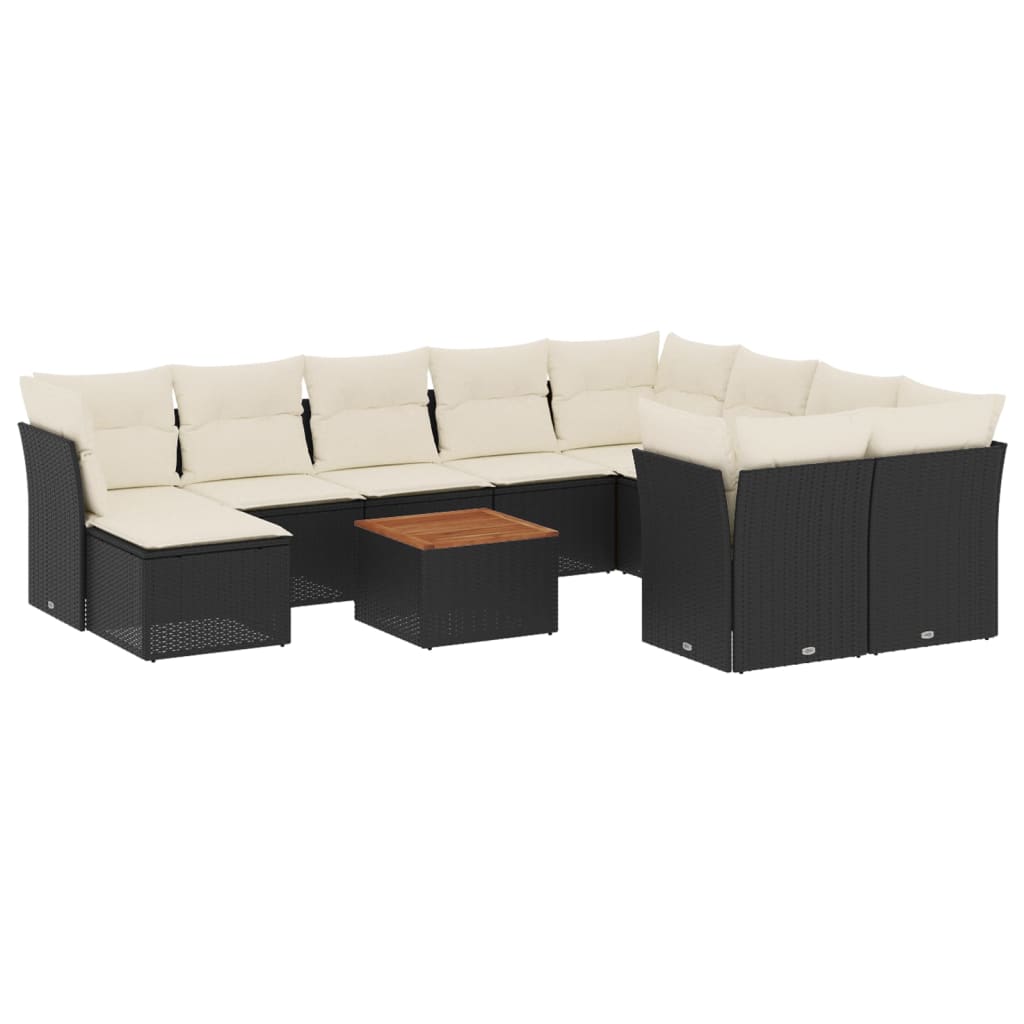 11-dijelni set vrtnih sofa od poliratana s jastucima crni