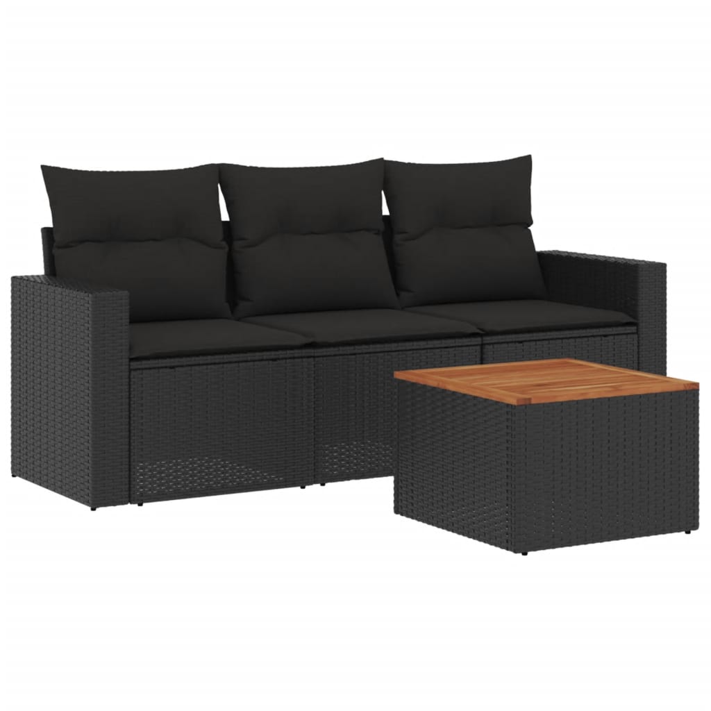 4-dijelni set vrtnih sofa od poliratana s jastucima crni