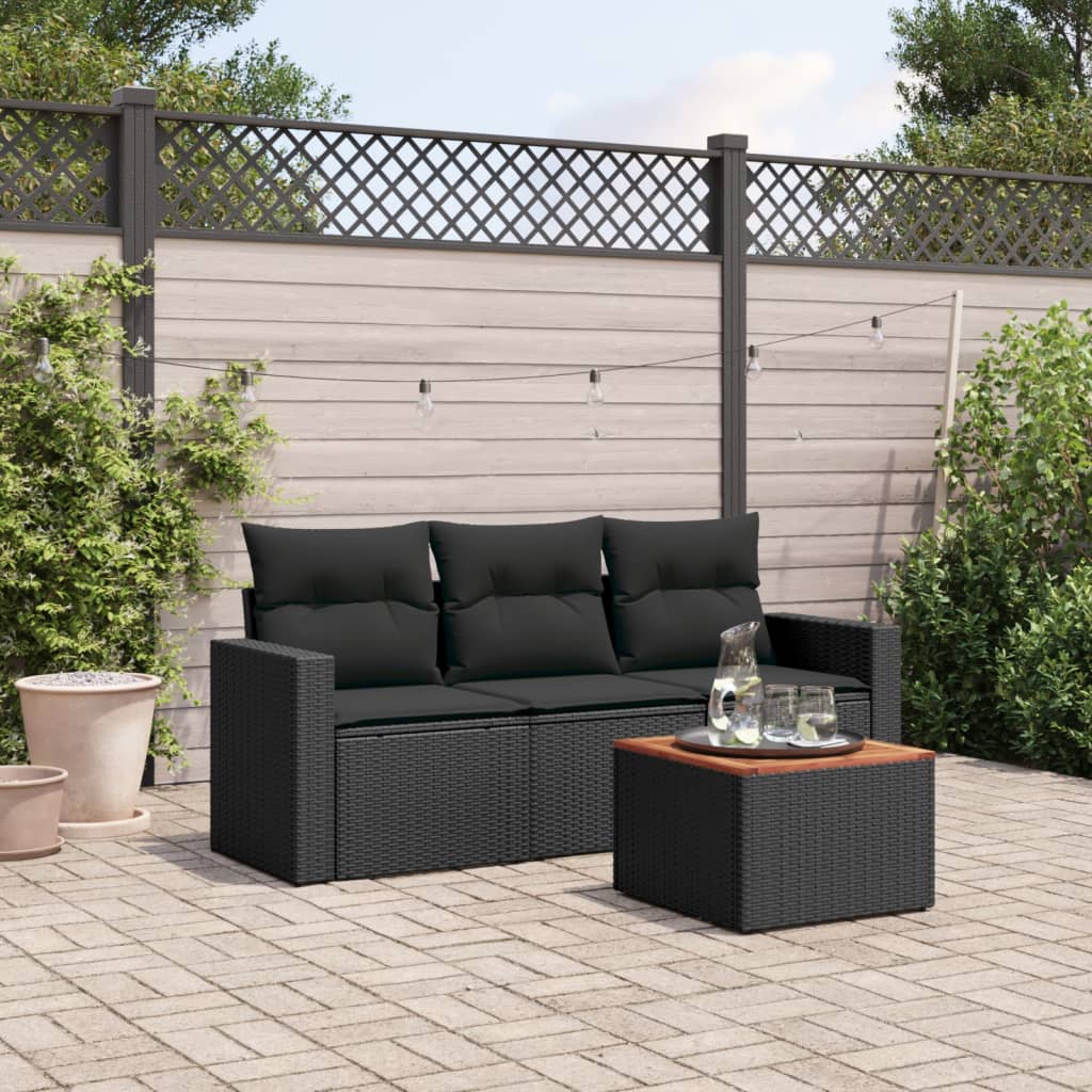 4-dijelni set vrtnih sofa od poliratana s jastucima crni