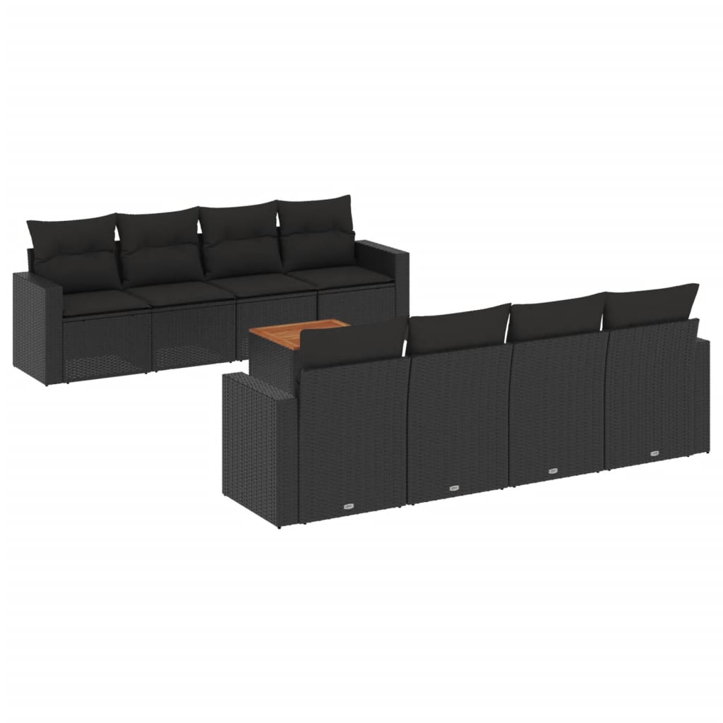9-dijelni set vrtnih sofa s jastucima crni od poliratana