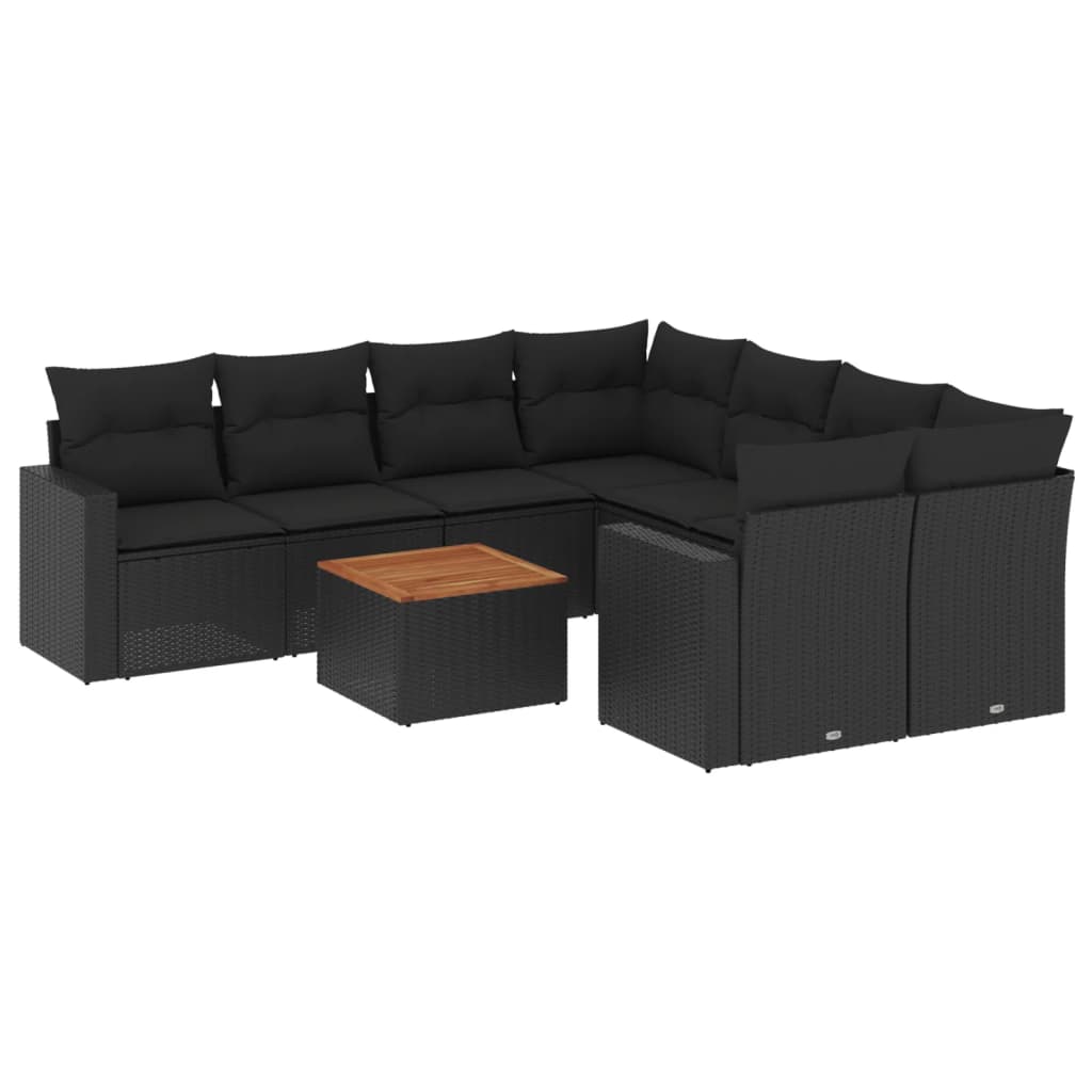 9-dijelni set vrtnih sofa s jastucima crni od poliratana