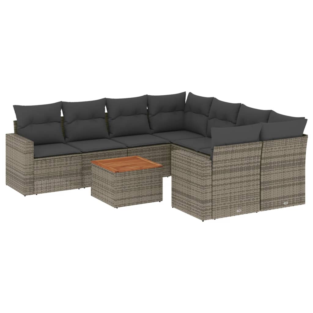9-dijelni set vrtnih sofa od poliratana s jastucima sivi