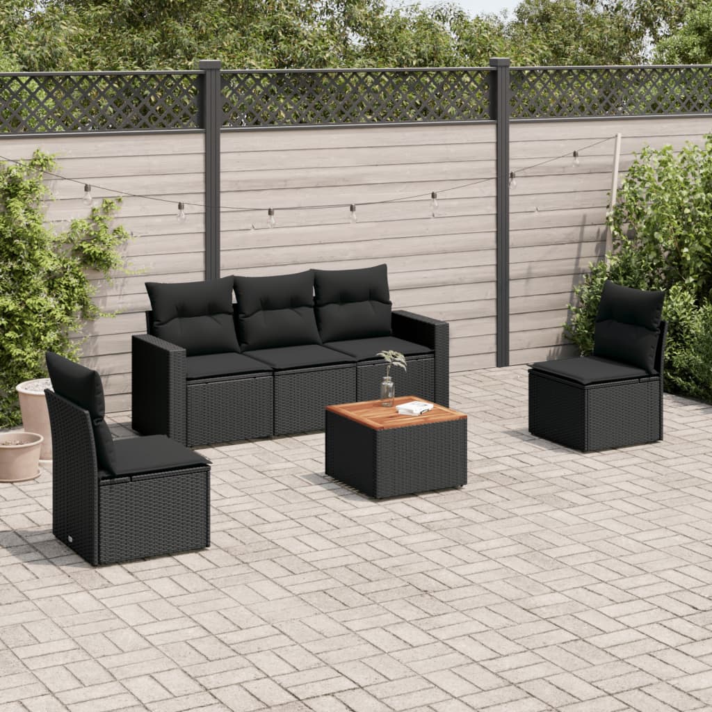 6-dijelni set vrtnih sofa s jastucima crni od poliratana
