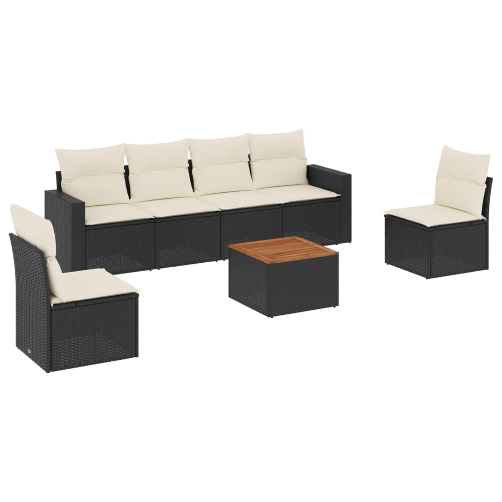 7-dijelni set vrtnih sofa od poliratana s jastucima crni