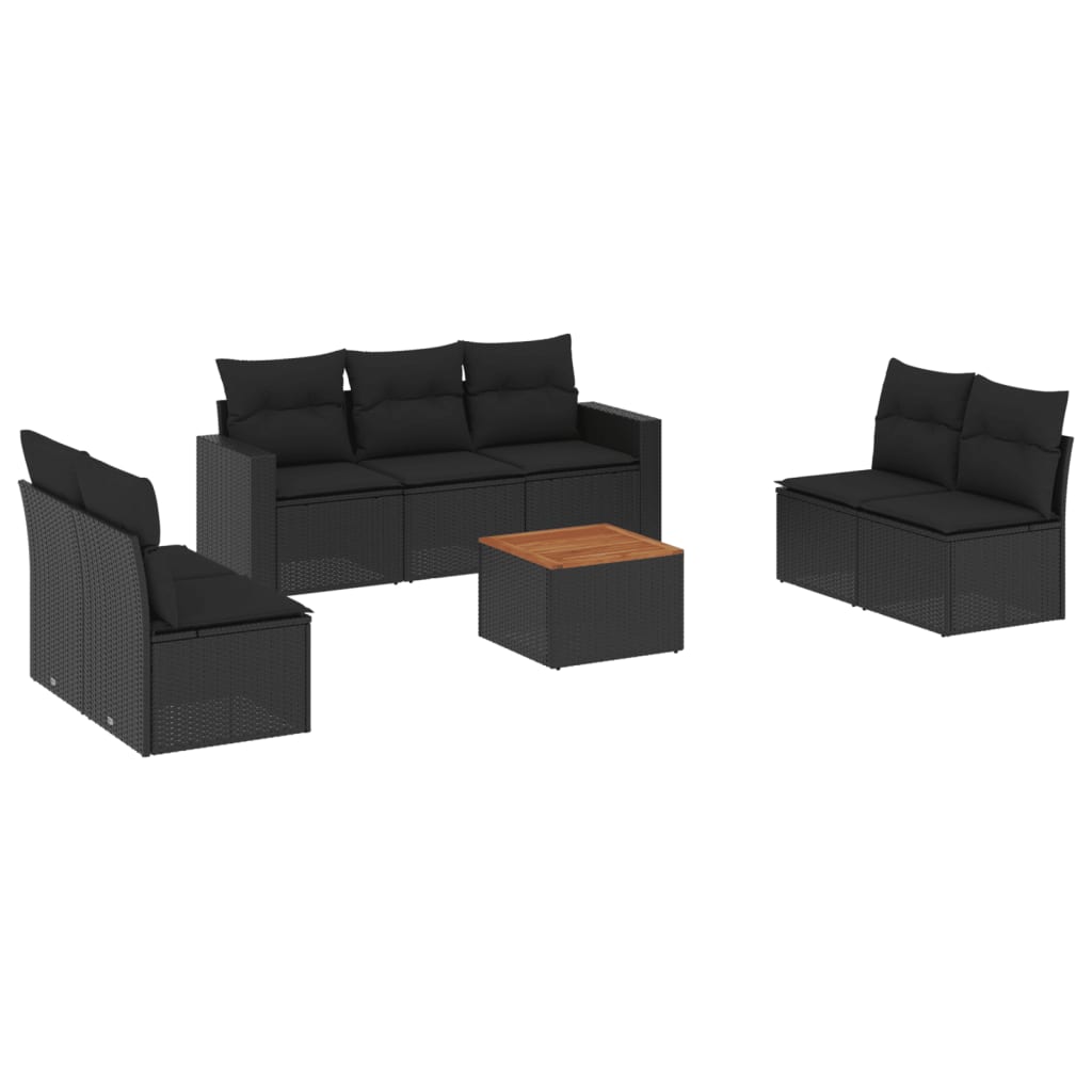 8-dijelni set vrtnih sofa od poliratana s jastucima crni