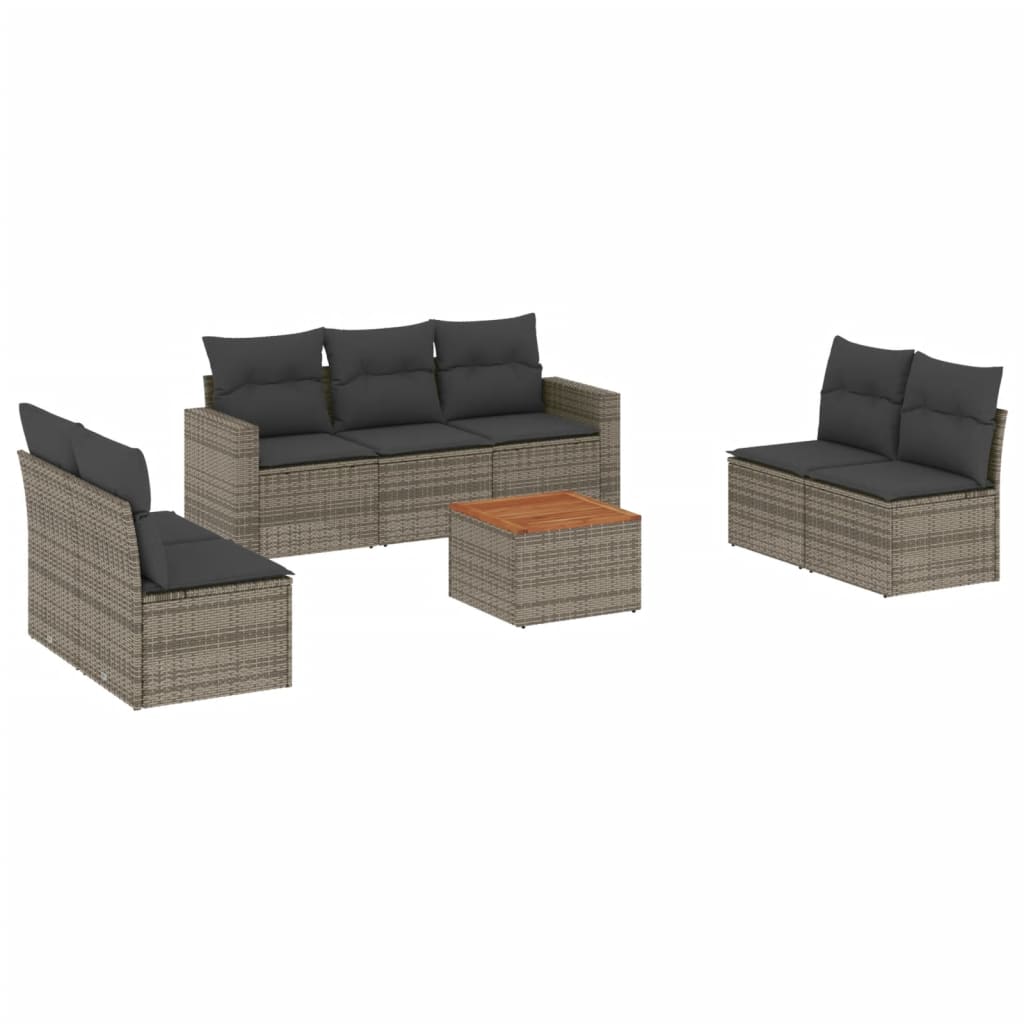 8-dijelni set vrtnih sofa od poliratana s jastucima sivi