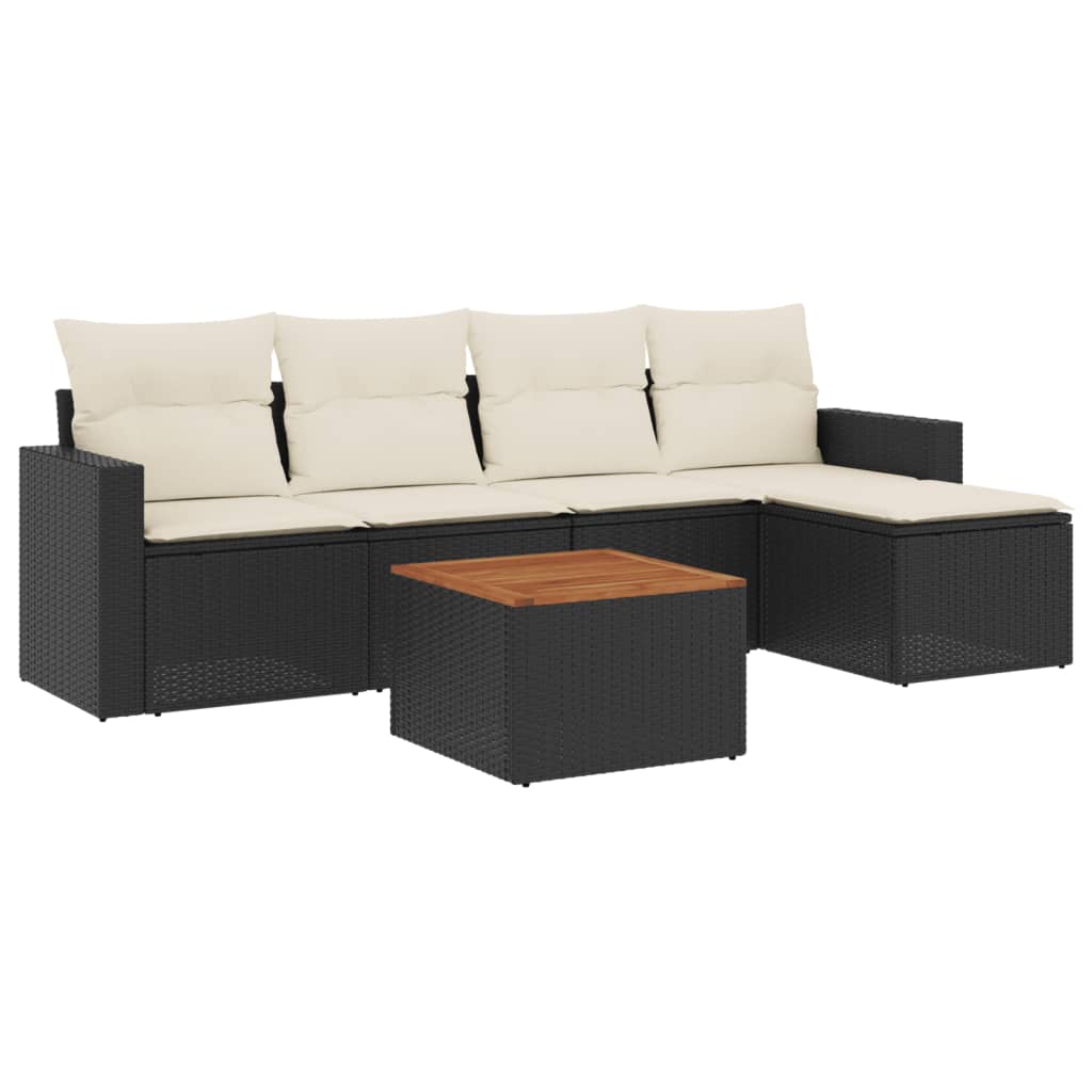 6-dijelni set vrtnih sofa s jastucima crni od poliratana