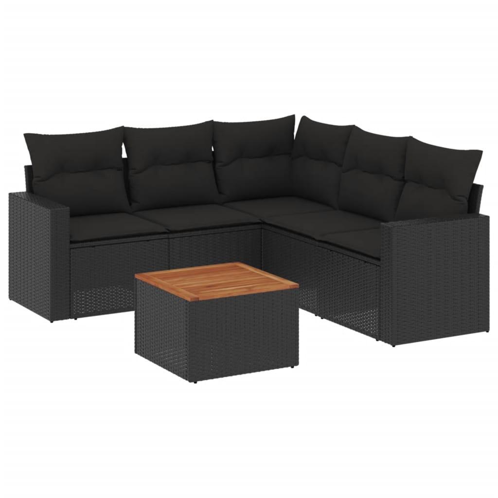 6-dijelni set vrtnih sofa s jastucima crni od poliratana