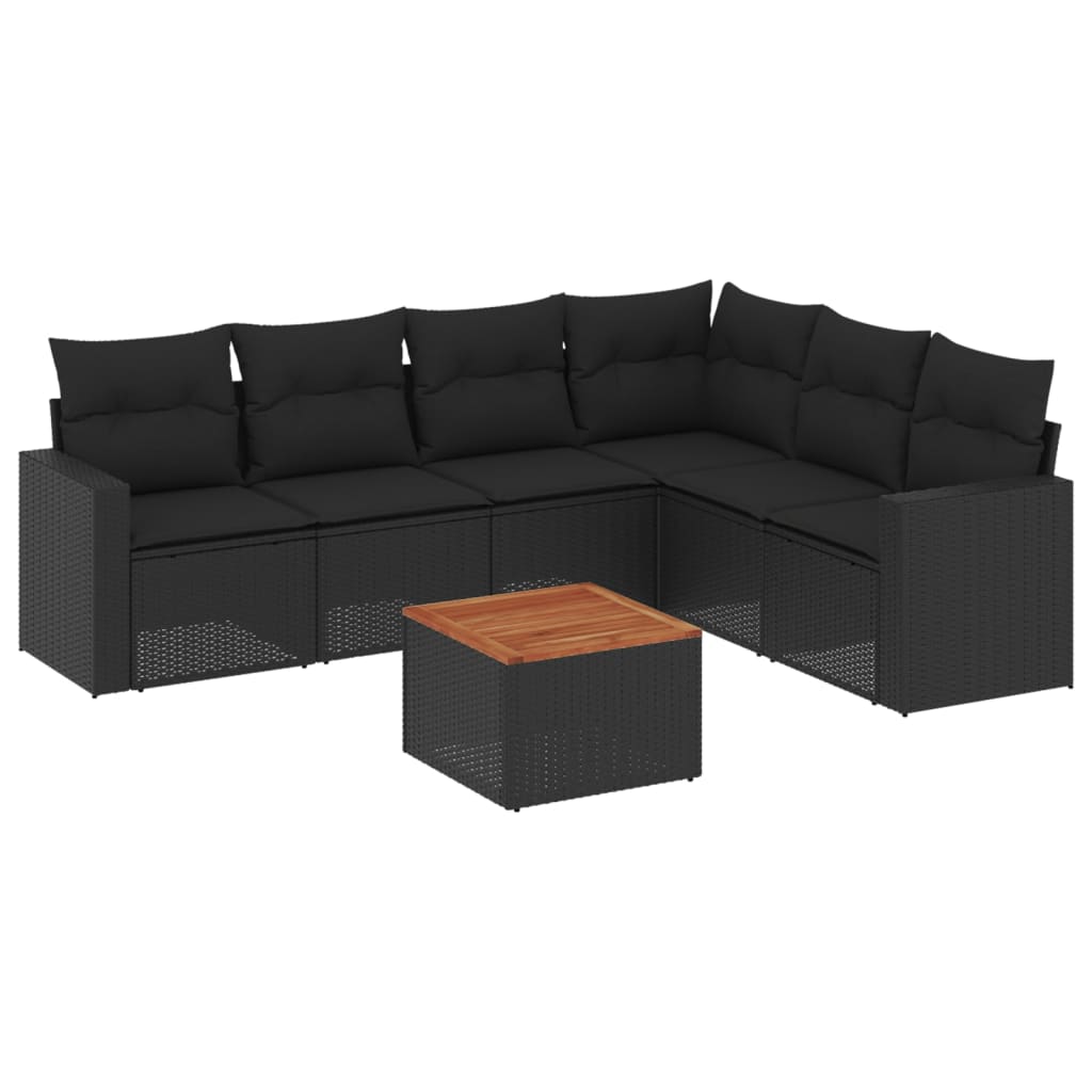 7-dijelni set vrtnih sofa od poliratana s jastucima crni