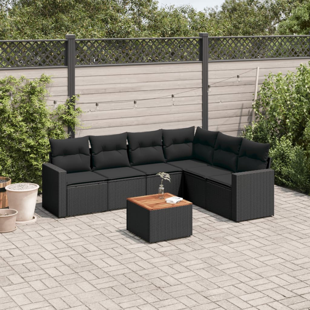 7-dijelni set vrtnih sofa od poliratana s jastucima crni