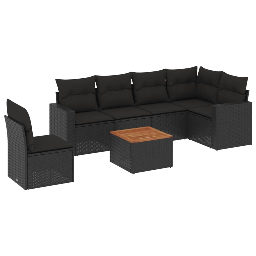 7-dijelni set vrtnih sofa od poliratana s jastucima crni