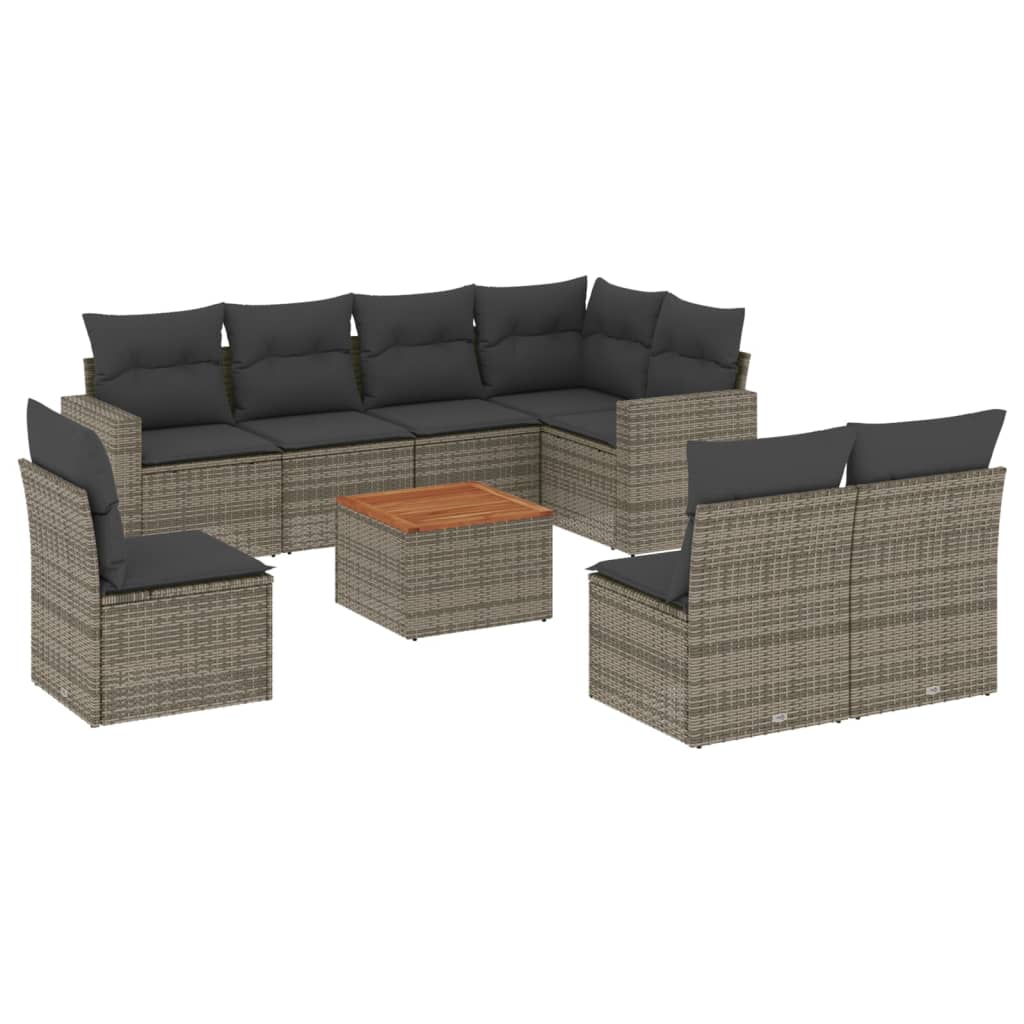 9-dijelni set vrtnih sofa od poliratana s jastucima sivi