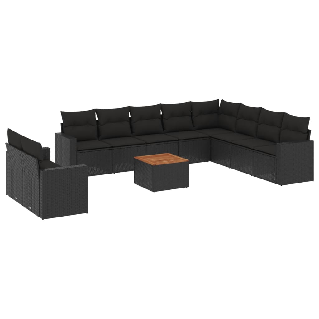 11-dijelni set vrtnih sofa od poliratana s jastucima crni