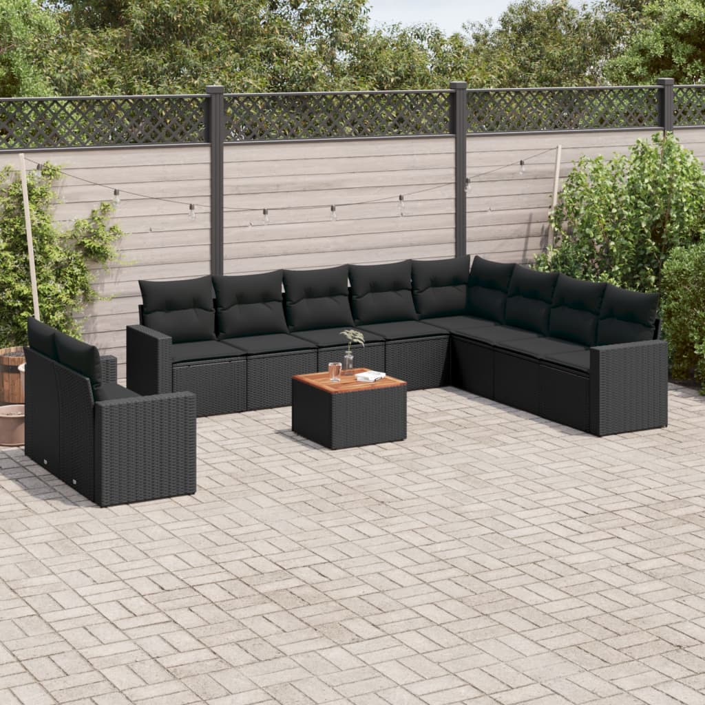 11-dijelni set vrtnih sofa od poliratana s jastucima crni