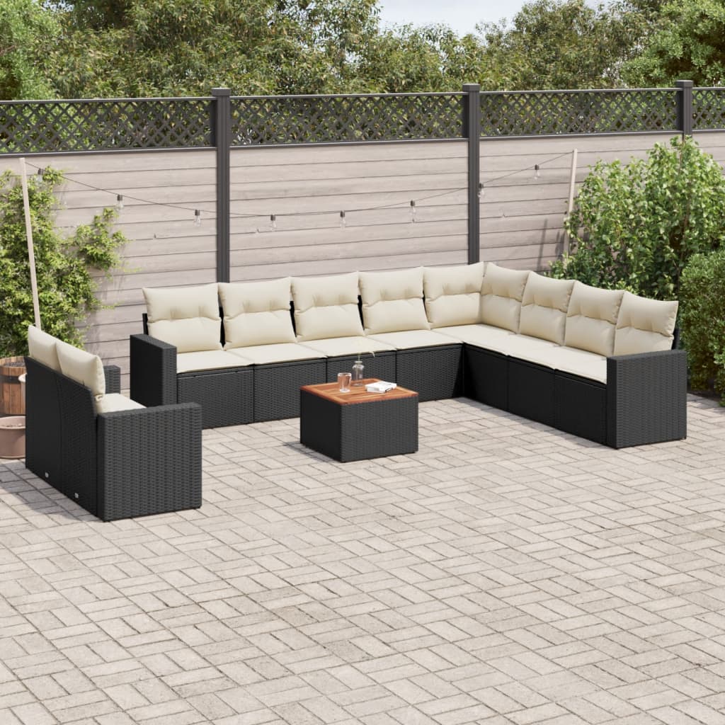 11-dijelni set vrtnih sofa od poliratana s jastucima crni