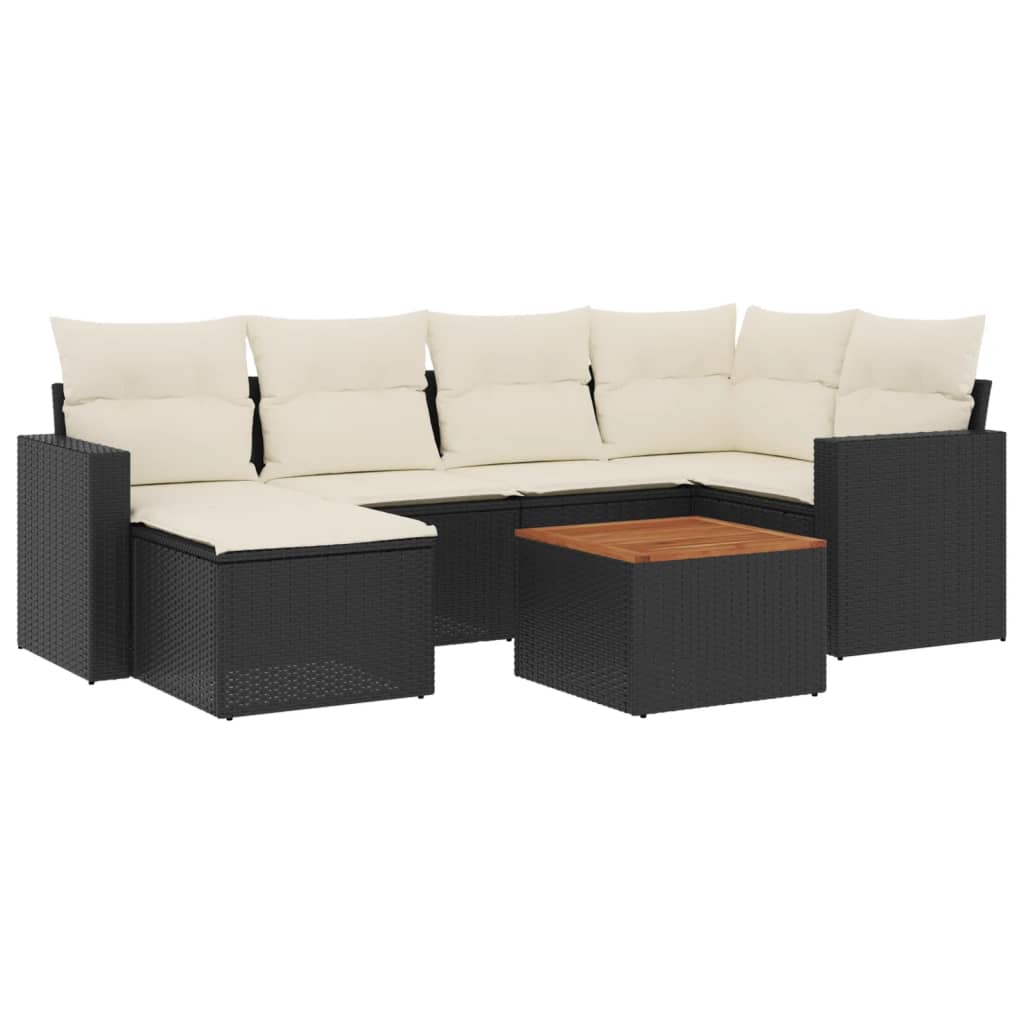 7-dijelni set vrtnih sofa od poliratana s jastucima crni