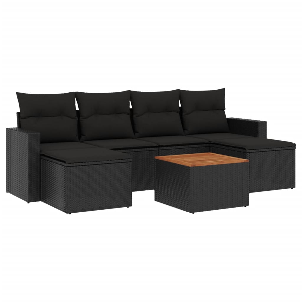 7-dijelni set vrtnih sofa od poliratana s jastucima crni
