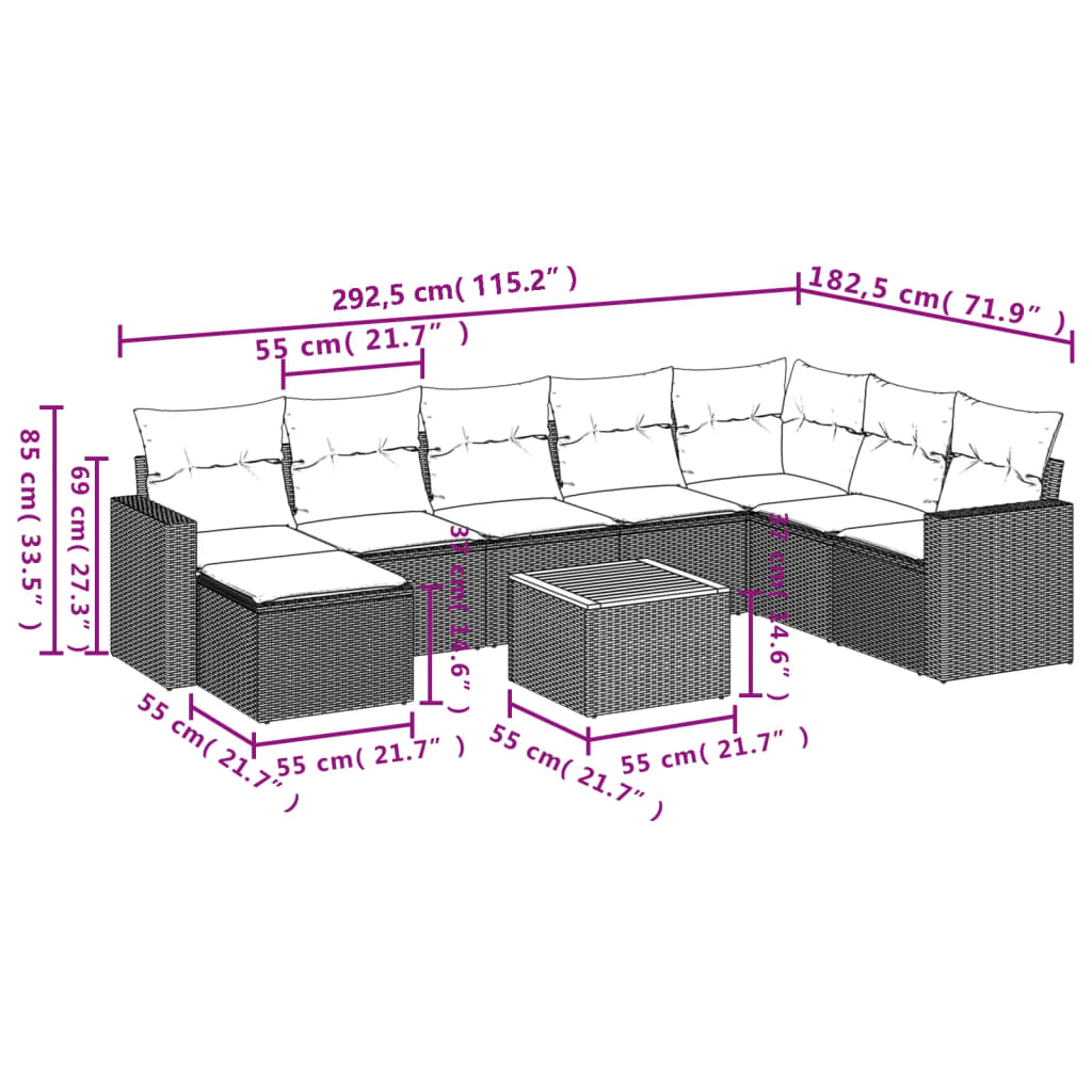 9-dijelni set vrtnih sofa s jastucima crni od poliratana