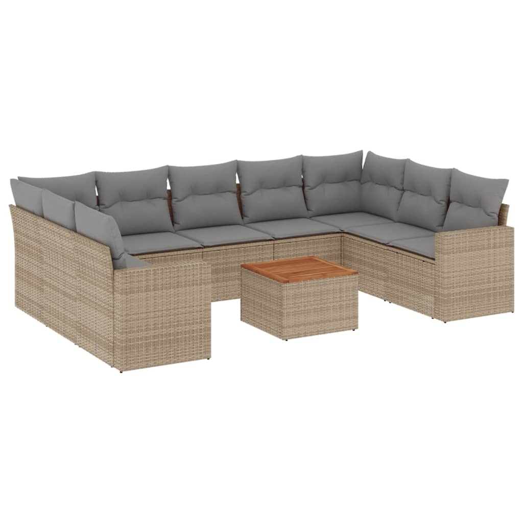 10-dijelni set vrtnih sofa s jastucima bež od poliratana