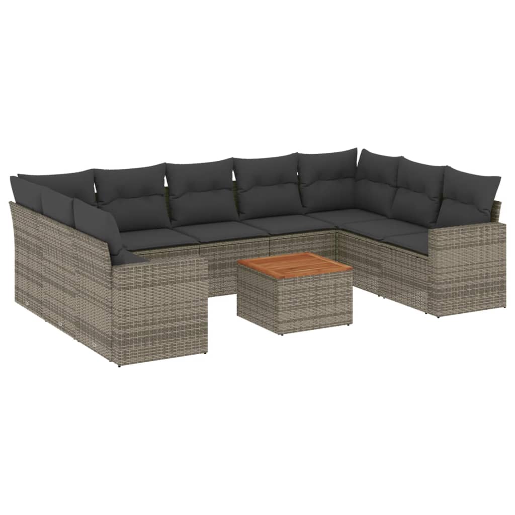 10-dijelni set vrtnih sofa od poliratana s jastucima sivi