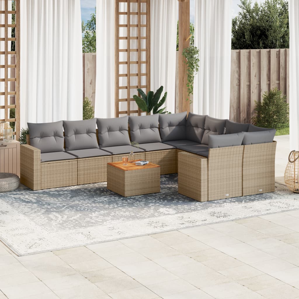 10-dijelni set vrtnih sofa s jastucima bež od poliratana