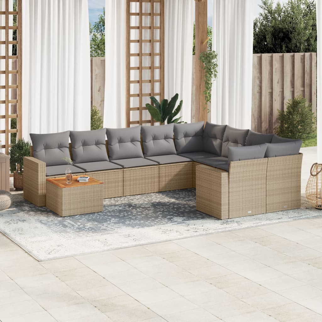 10-dijelni set vrtnih sofa s jastucima bež od poliratana