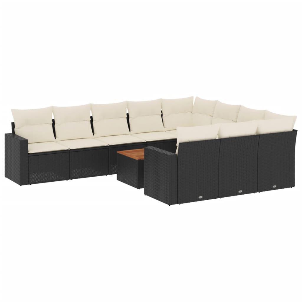 11-dijelni set vrtnih sofa od poliratana s jastucima crni