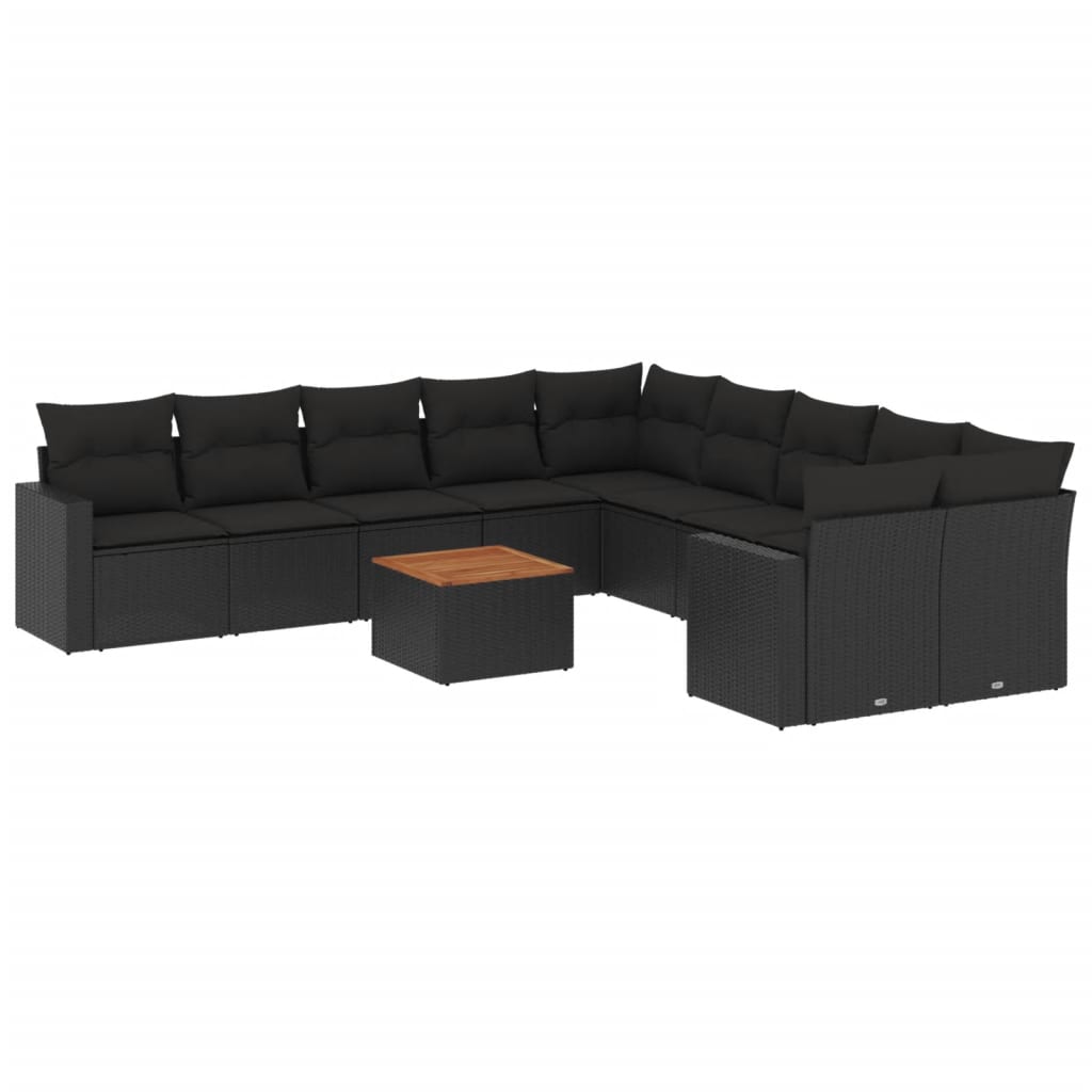 11-dijelni set vrtnih sofa od poliratana s jastucima crni