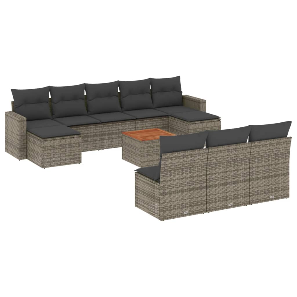 11-dijelni set vrtnih sofa od poliratana s jastucima sivi