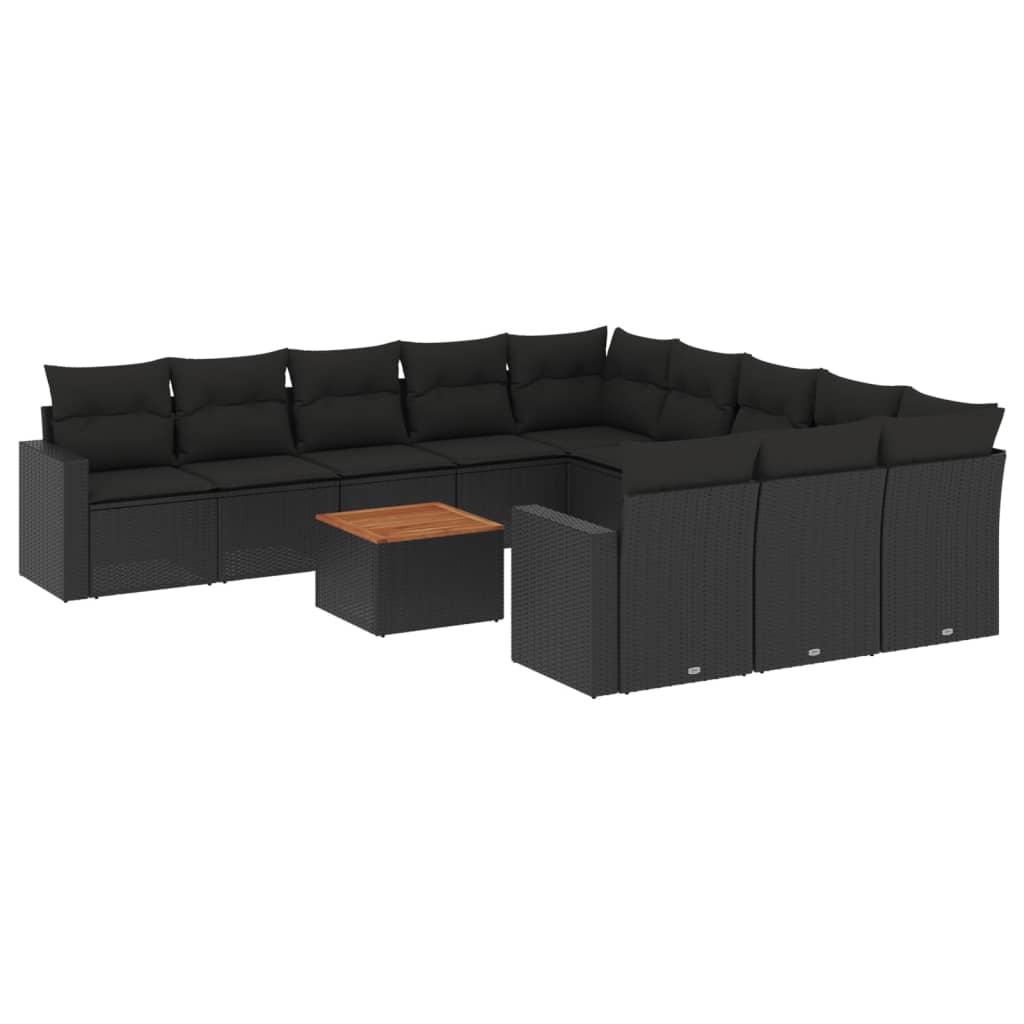 12-dijelni set vrtnih sofa od poliratana s jastucima crni