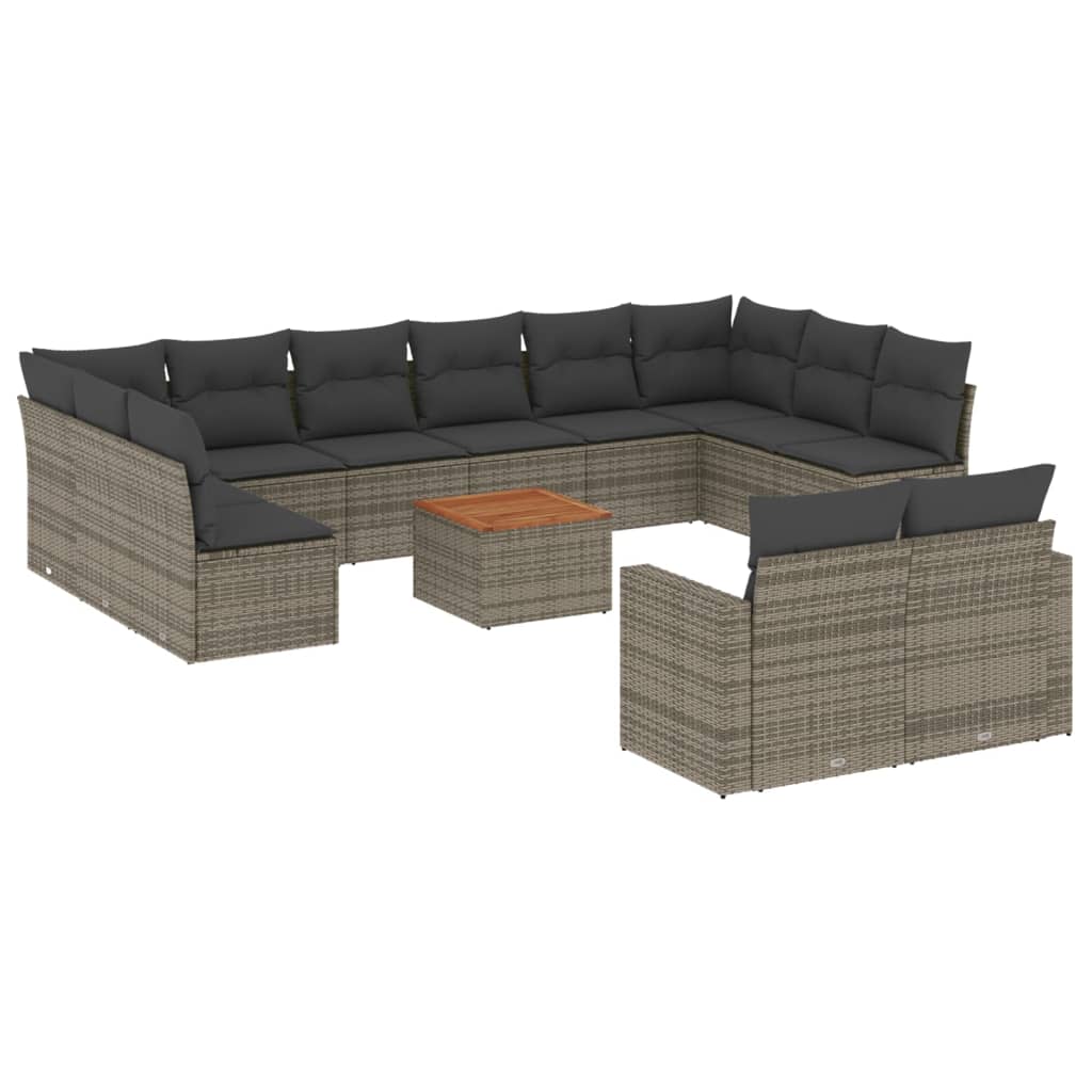 13-dijelni set vrtnih sofa od poliratana s jastucima sivi