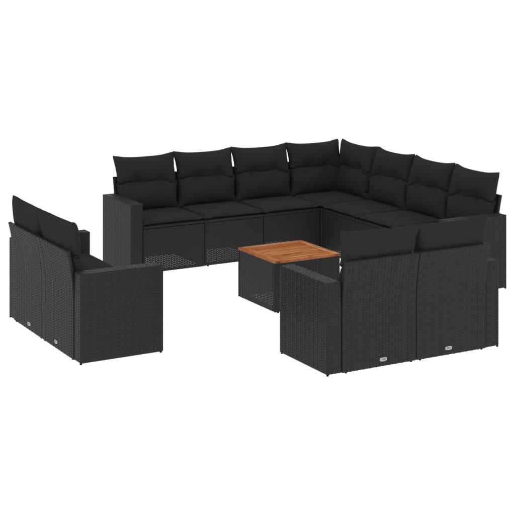 12-dijelni set vrtnih sofa od poliratana s jastucima crni