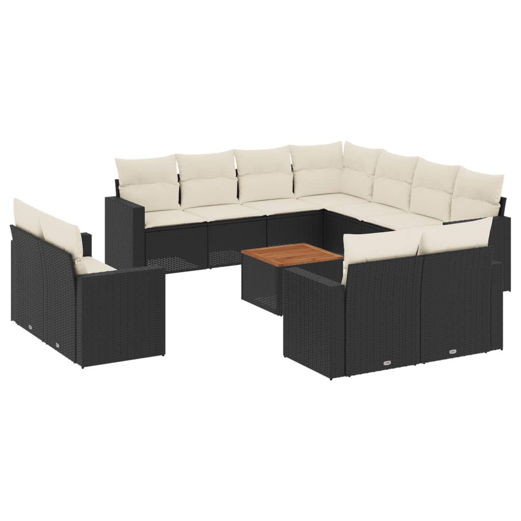 12-dijelni set vrtnih sofa od poliratana s jastucima crni