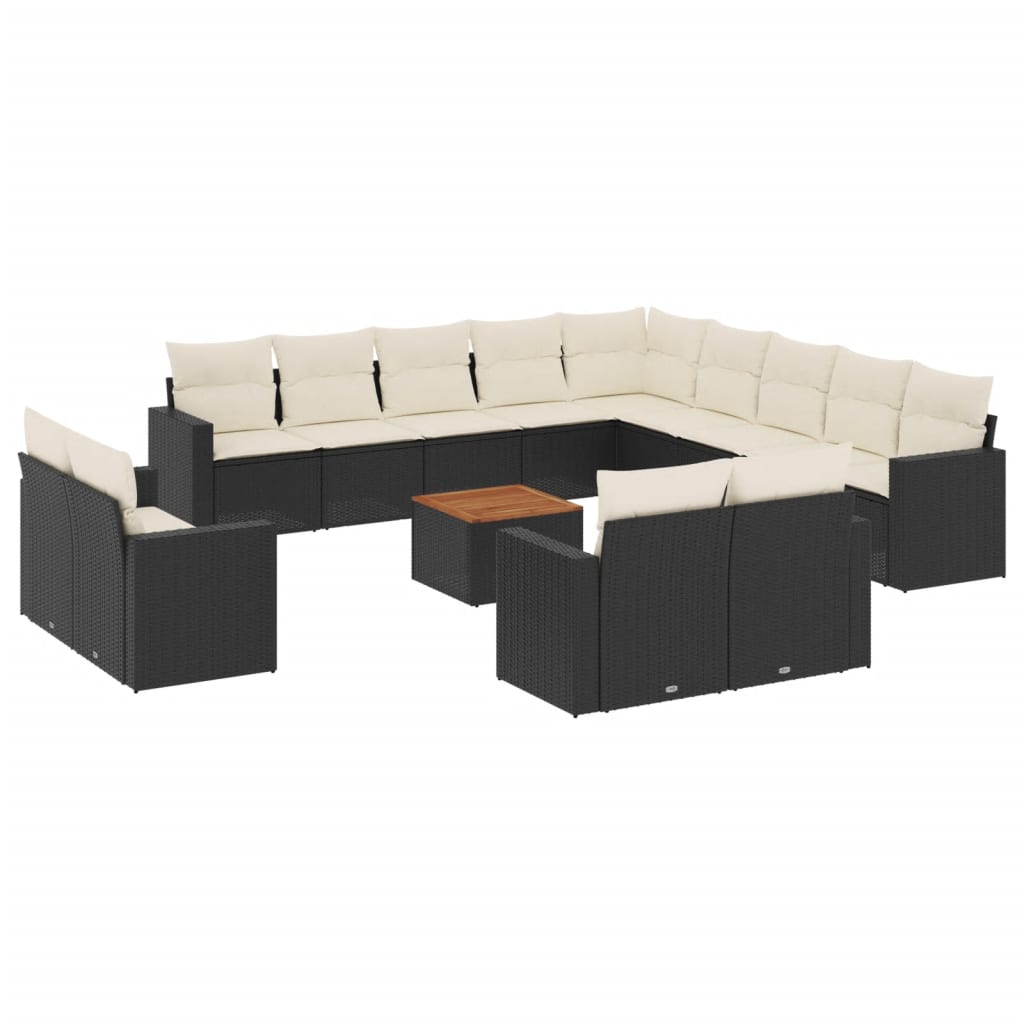 14-dijelni set vrtnih sofa s jastucima poliratan crni