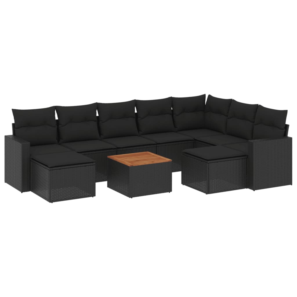 10-dijelni set vrtnih sofa s jastucima crni od poliratana