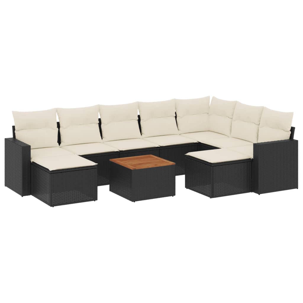 10-dijelni set vrtnih sofa s jastucima crni od poliratana