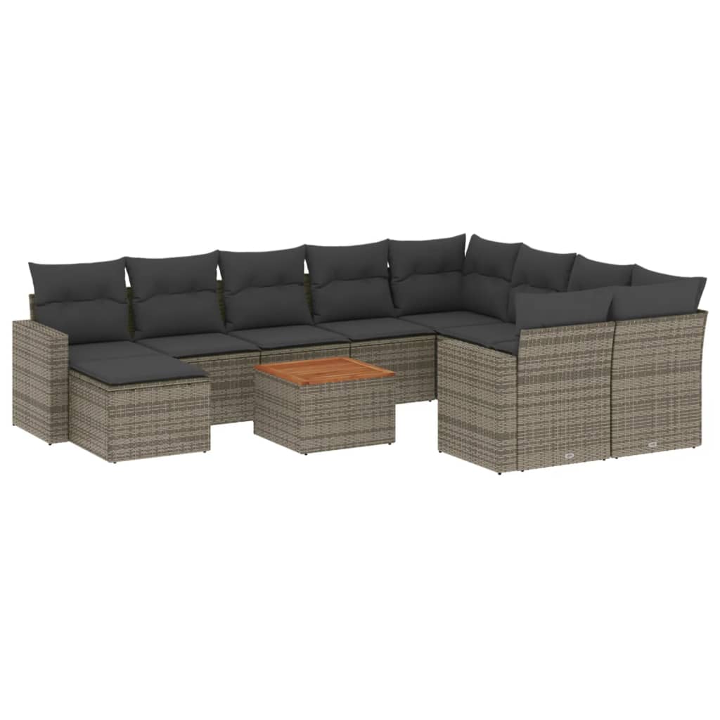 11-dijelni set vrtnih sofa od poliratana s jastucima sivi