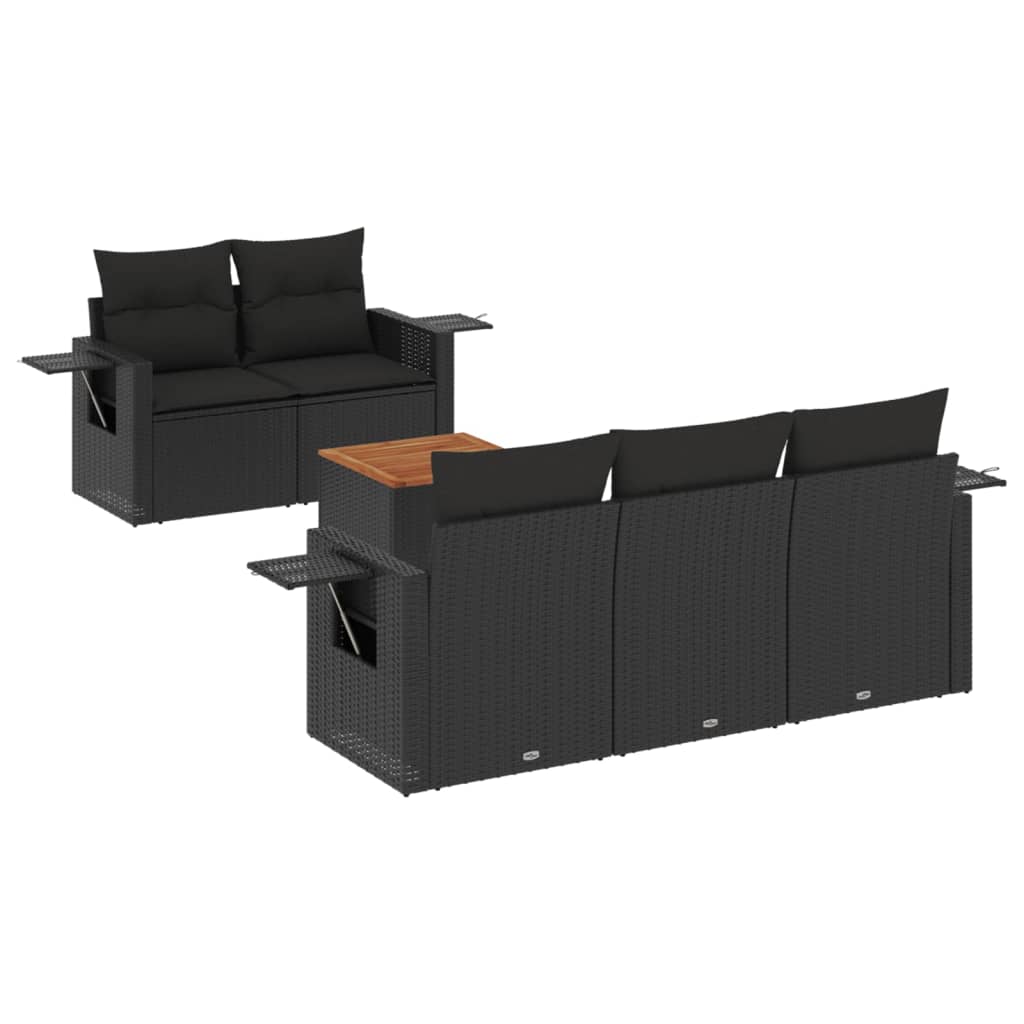 6-dijelni set vrtnih sofa s jastucima crni od poliratana